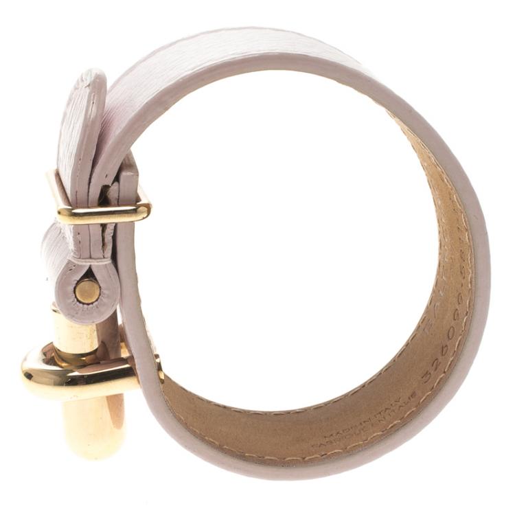 Pre Owned Balenciaga Light Pink Leather Gold Tone Tube Wide Bracelet 17cm