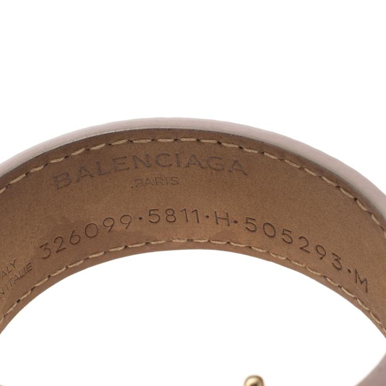 Pre Owned Balenciaga Light Pink Leather Gold Tone Tube Wide Bracelet 17cm
