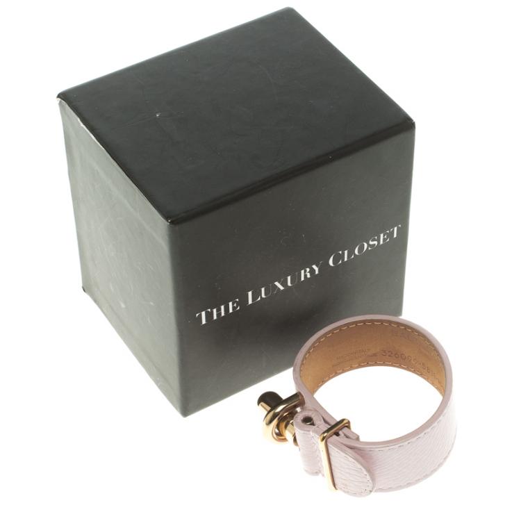 Pre Owned Balenciaga Light Pink Leather Gold Tone Tube Wide Bracelet 17cm