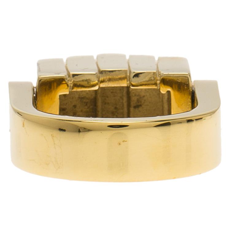Pre Owned Balenciaga Geometric Rectangle Gold Tone Ring Size 54.5