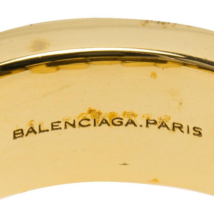 Pre Owned Balenciaga Geometric Rectangle Gold Tone Ring Size 54.5