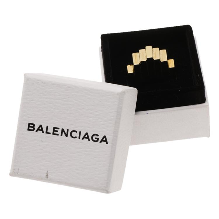 Pre Owned Balenciaga Geometric Rectangle Gold Tone Ring Size 54.5