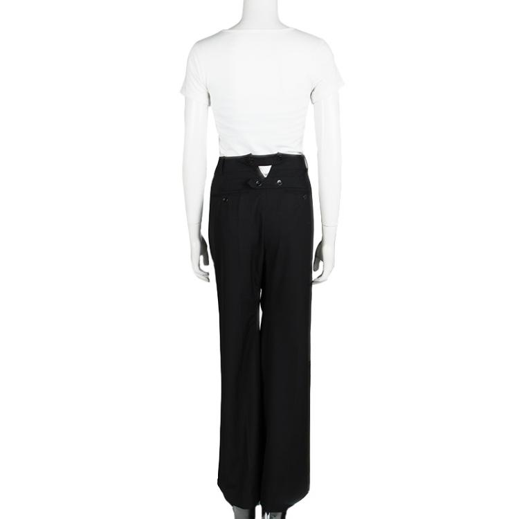 Pre Owned Balenciaga Black Wool High Waist Wide Leg Trousers L