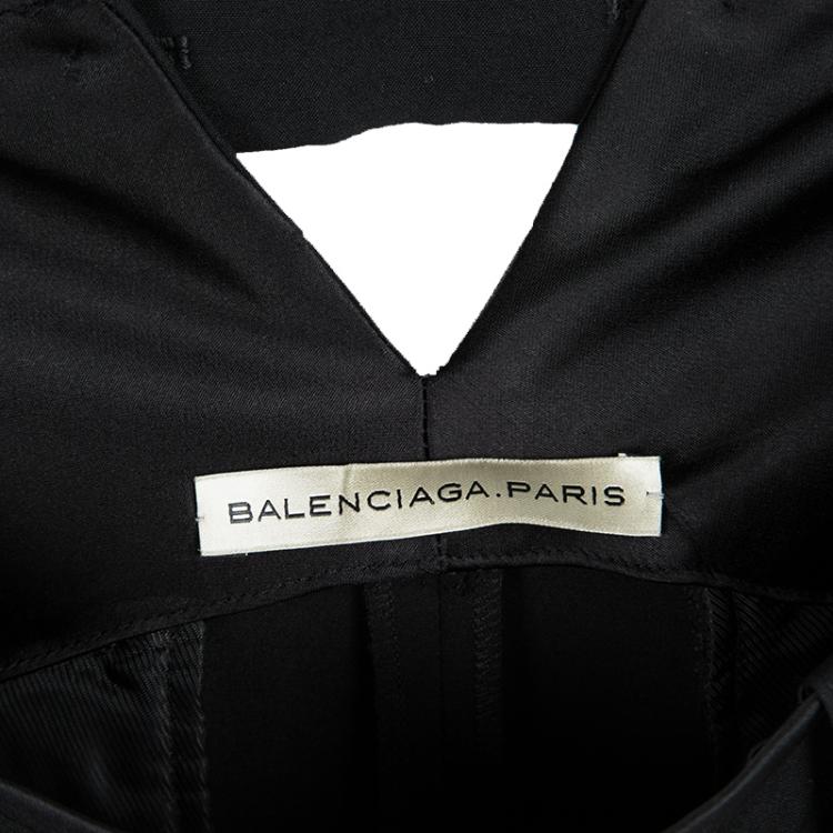 Pre Owned Balenciaga Black Wool High Waist Wide Leg Trousers L