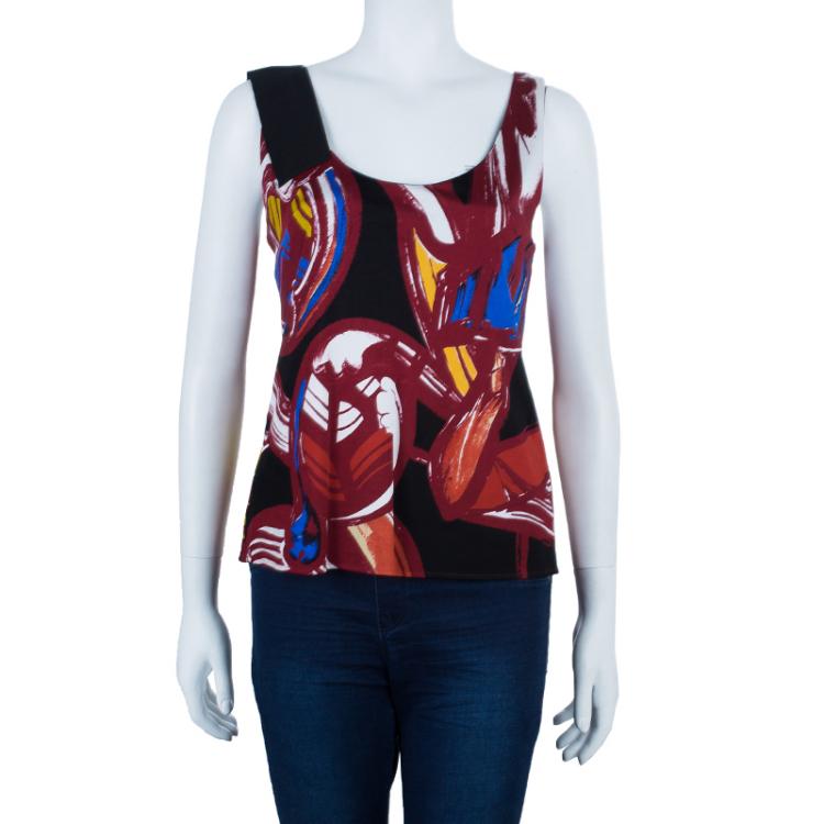 Pre Owned Balenciaga Red Printed Asymmetric Top M