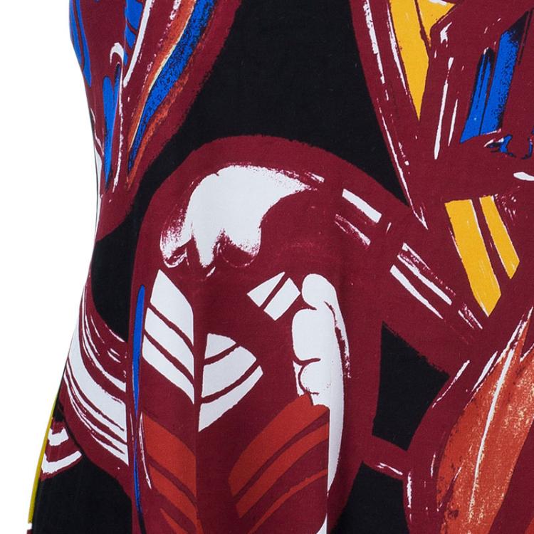 Pre Owned Balenciaga Red Printed Asymmetric Top M