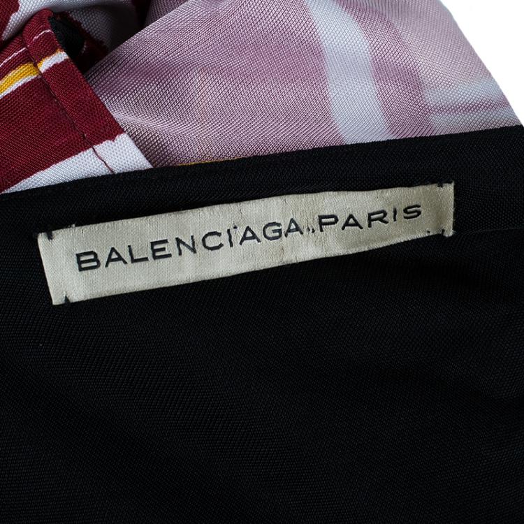 Pre Owned Balenciaga Red Printed Asymmetric Top M