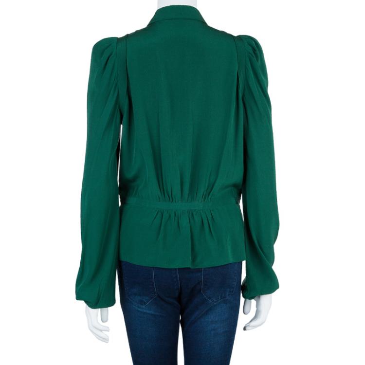 Pre Owned Balenciaga Green Silk Long Sleeve Blouse M