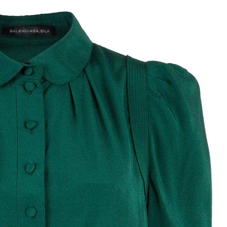Pre Owned Balenciaga Green Silk Long Sleeve Blouse M