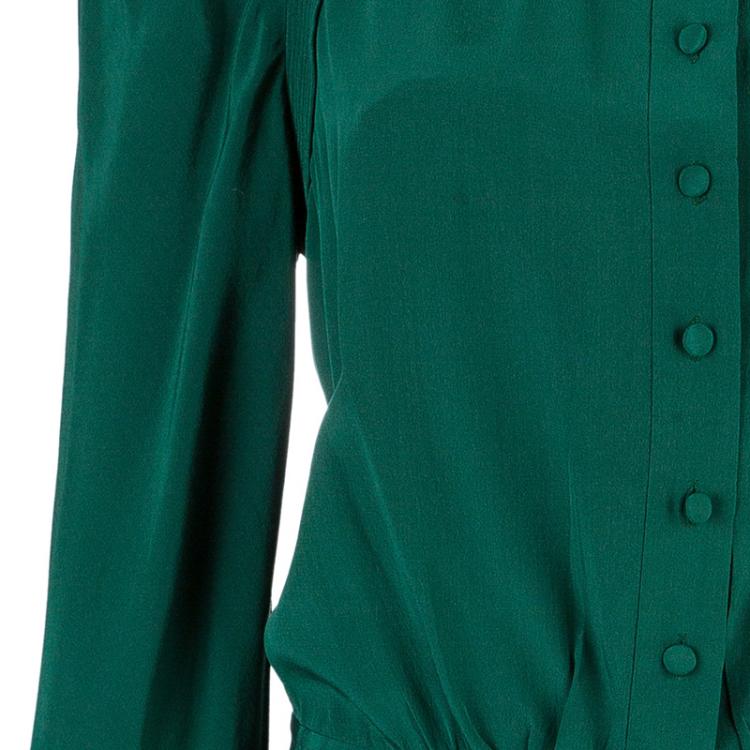 Pre Owned Balenciaga Green Silk Long Sleeve Blouse M