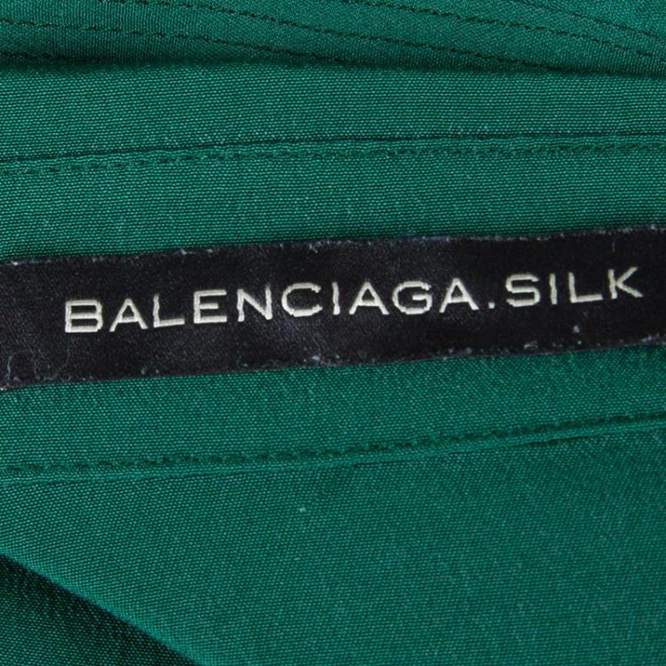Pre Owned Balenciaga Green Silk Long Sleeve Blouse M