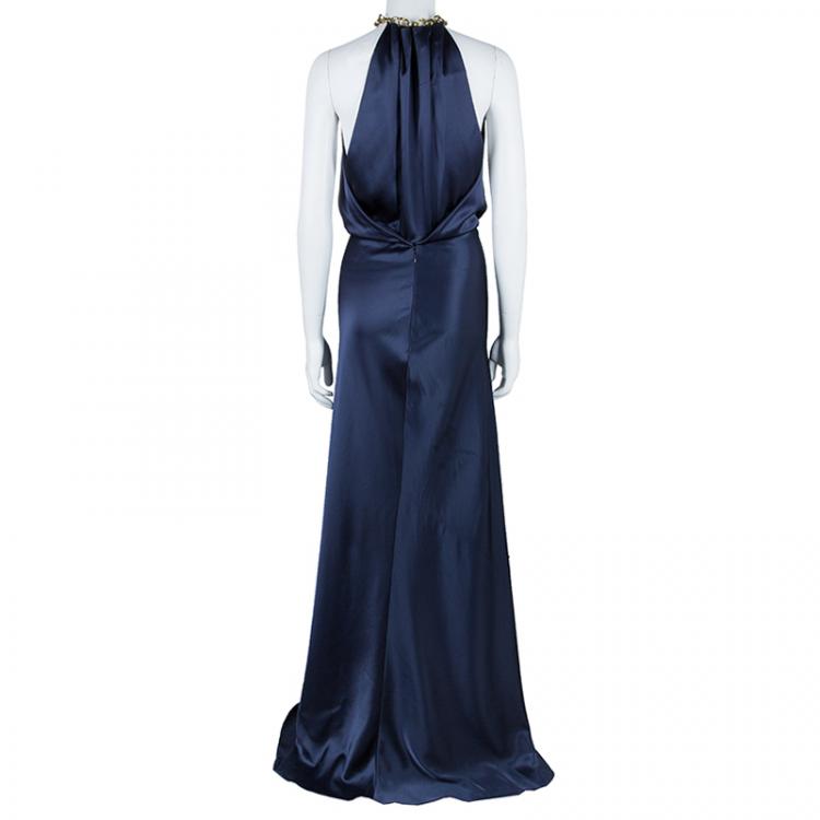 Pre Owned Balenciaga Midnight Blue Halter Gown M