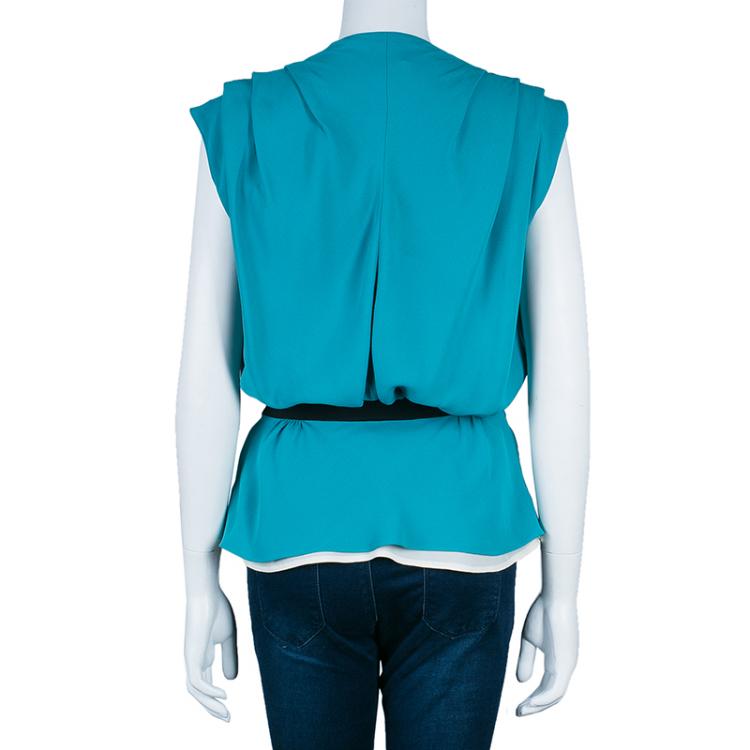 مملوكة مسبقًا Balenciaga Turquoise Draped Top M