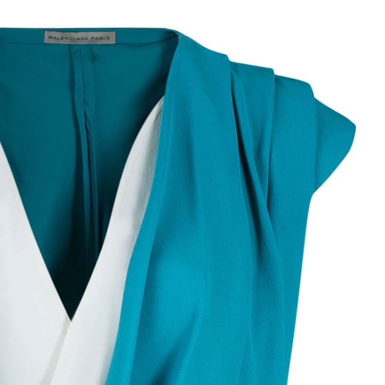 مملوكة مسبقًا Balenciaga Turquoise Draped Top M