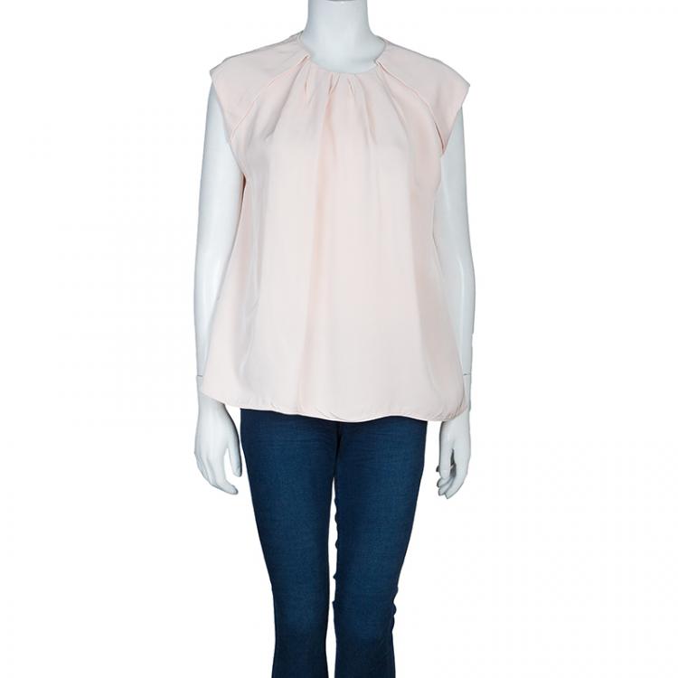 Pre Owned Balenciaga Blush Pink Ruched Neck Top M