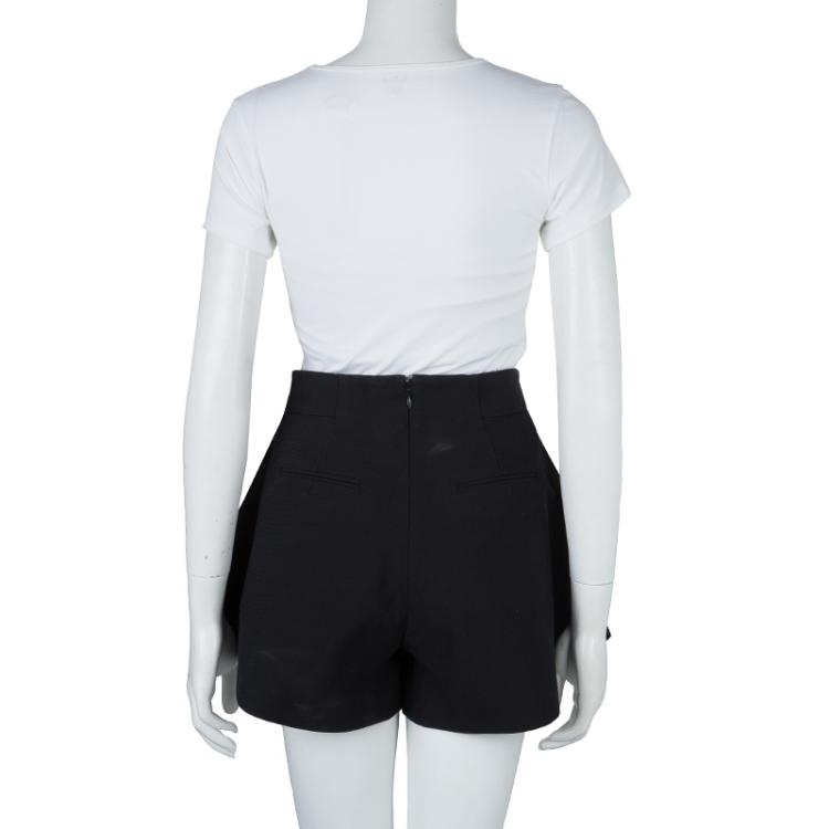 Pre Owned Balenciaga Paris Black Overlap Detail High Waist Shorts M