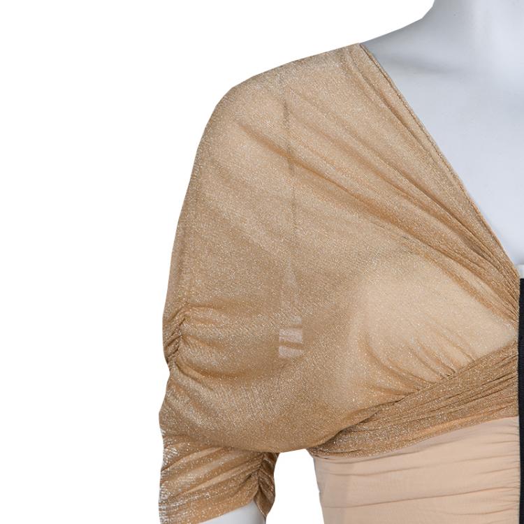 Pre Owned Balenciaga Beige Lurex Knit Ruched Off Shoulder Top S