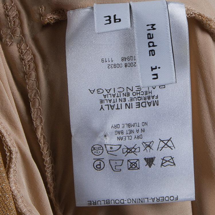 Pre Owned Balenciaga Beige Lurex Knit Ruched Off Shoulder Top S