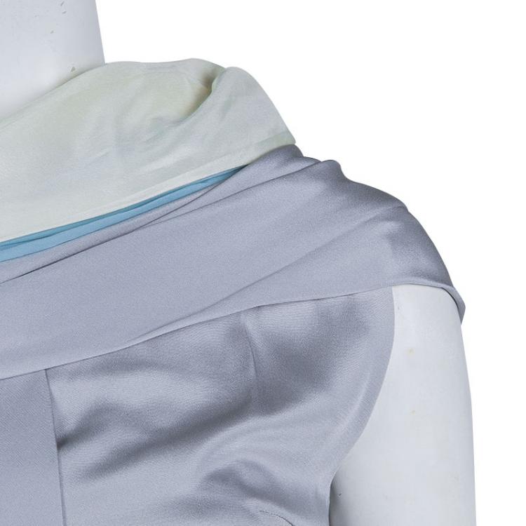 Pre Owned Balenciaga Colorblock Off Shoulder Draped Silk Top M