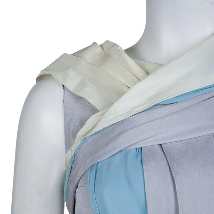Pre Owned Balenciaga Colorblock Off Shoulder Draped Silk Top M