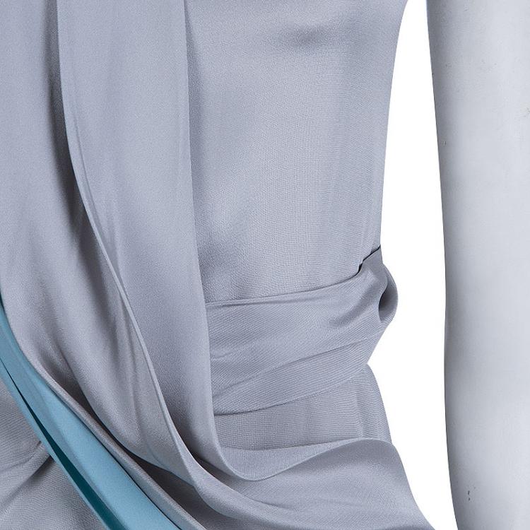 Pre Owned Balenciaga Colorblock Off Shoulder Draped Silk Top M