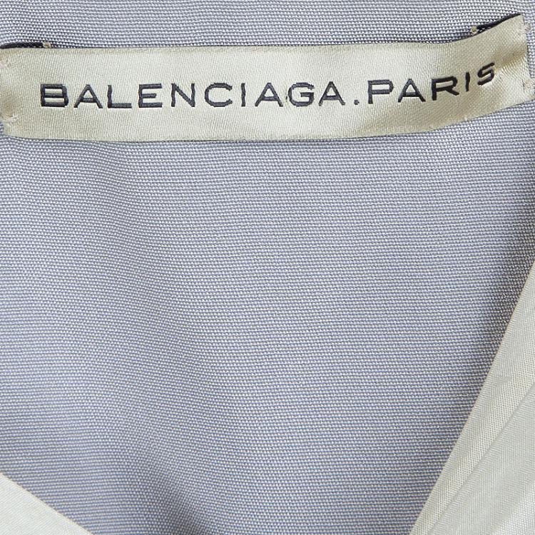Pre Owned Balenciaga Colorblock Off Shoulder Draped Silk Top M