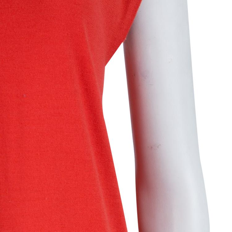 Pre Owned Balenciaga Red Knit Asymmetric Sleeve Wool Dress M