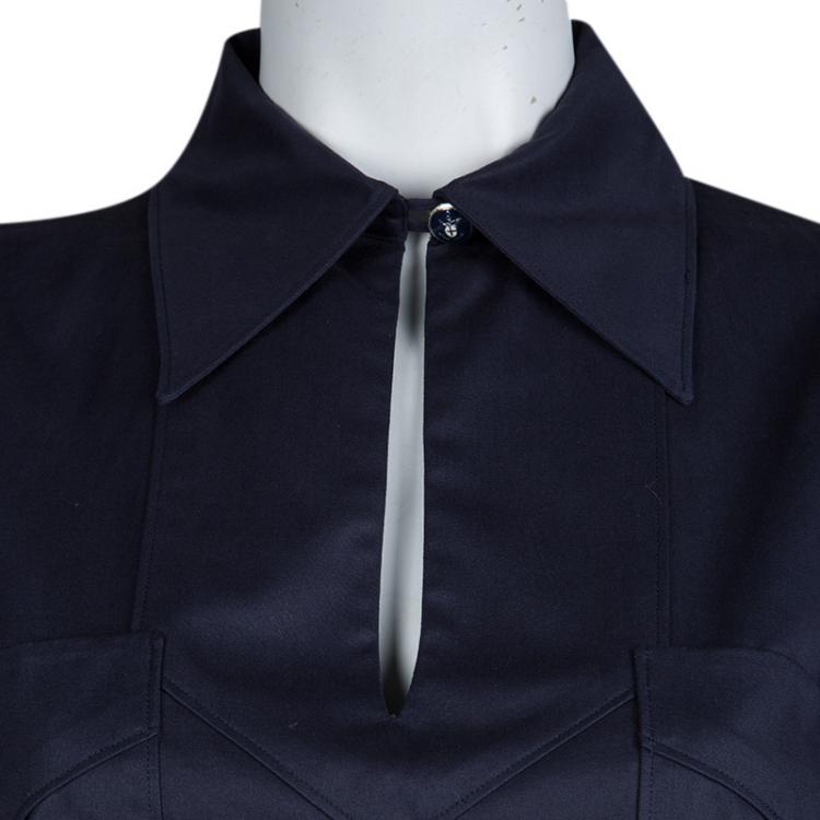 مملوكة مسبقًا Balenciaga Navy Blue Puffed Sleeve Cotton Top M