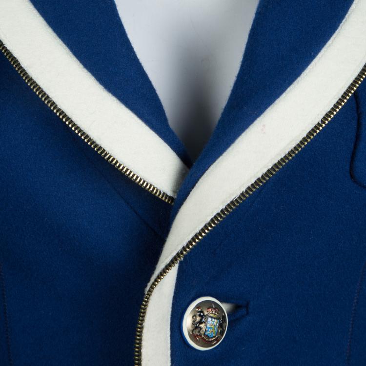 Pre Owned Balenciaga Blue Contrast Trim Zip Edged Wool Jacket M
