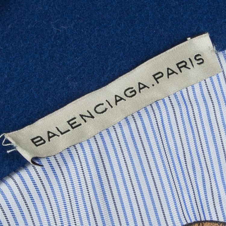 Pre Owned Balenciaga Blue Contrast Trim Zip Edged Wool Jacket M