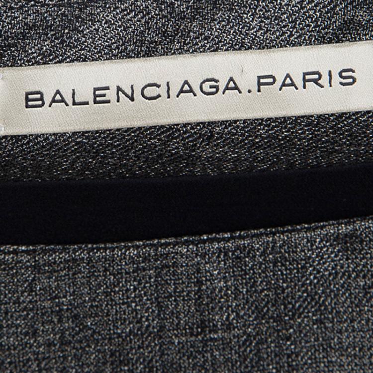 Pre Owned Balenciaga Metallic Grey Asymmetric Fitted Long Sleeve Dress M