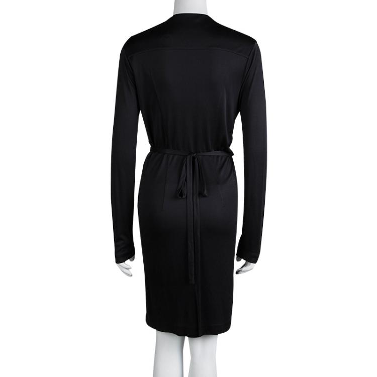 Pre Owned Balenciaga Black Silk Long Sleeve Wrap Dress M