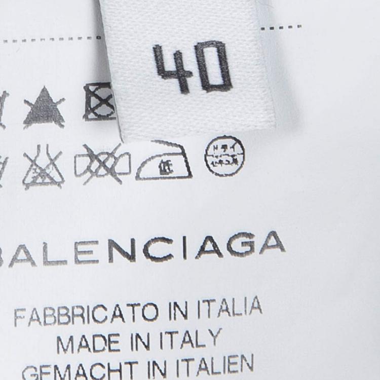 Pre Owned Balenciaga Blue Printed Silk Draped Short Sleeve Dress M