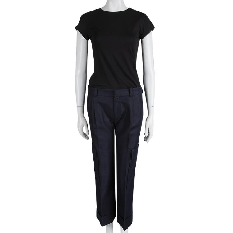 Pre Owned Balenciaga Navy Blue Cargo Pocket Detail Trousers M