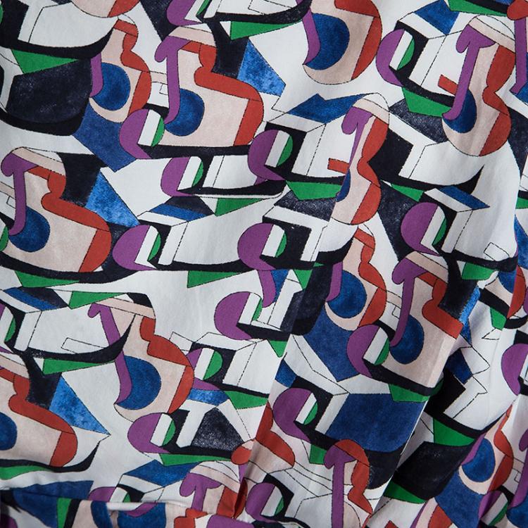 Pre Owned Balenciaga Multicolor Printed Silk Draped Asymmetrical Dress M