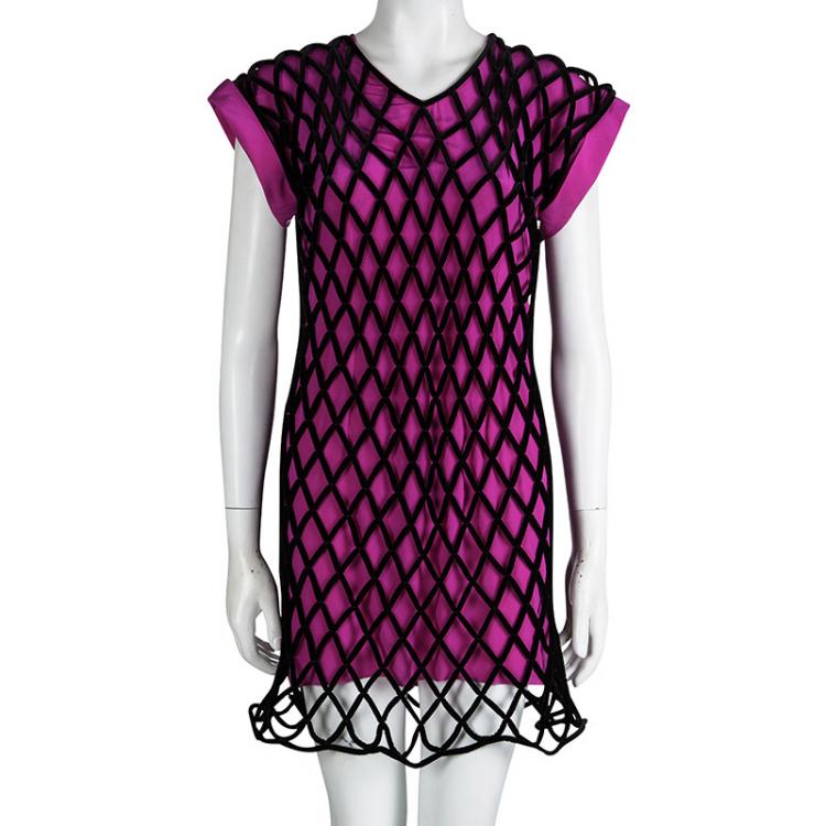Pre Owned Balenciaga Pink Contrast Criss Cross Velvet Overlay Cocktail Dress S
