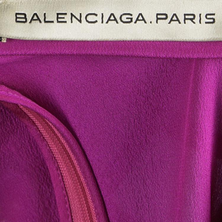 Pre Owned Balenciaga Pink Contrast Criss Cross Velvet Overlay Cocktail Dress S
