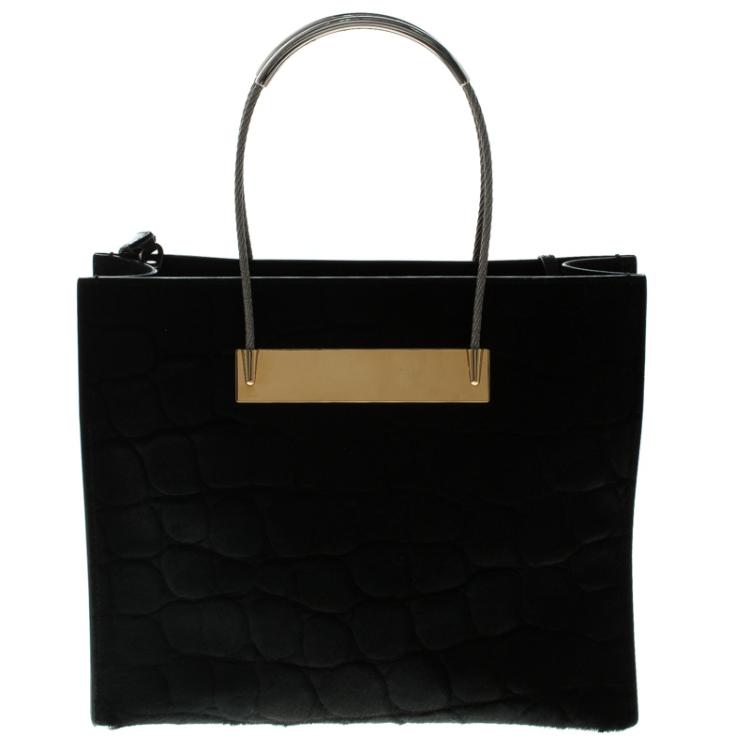 Pre Owned Balenciaga Black Croc Embossed Calfhair Cable Shopper Tote