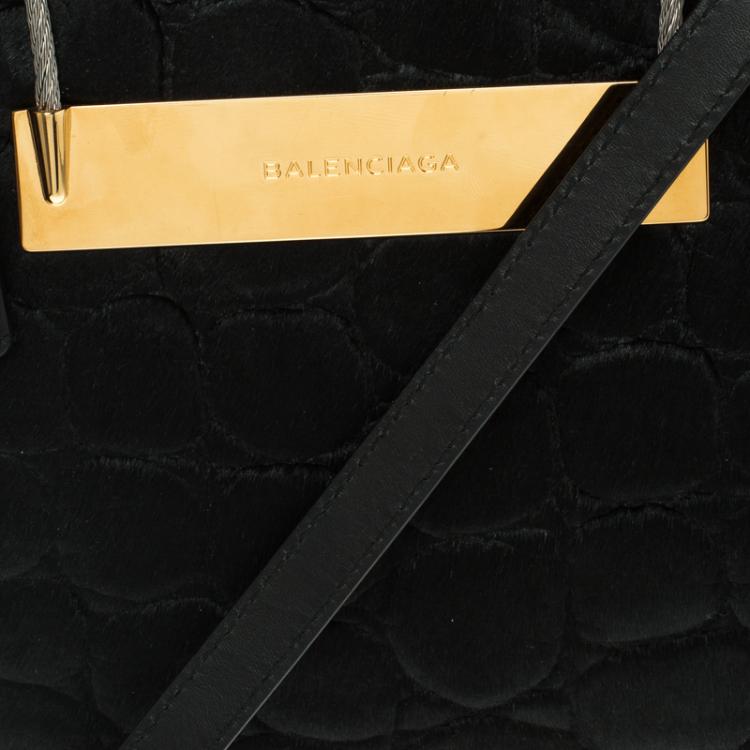 Pre Owned Balenciaga Black Croc Embossed Calfhair Cable Shopper Tote