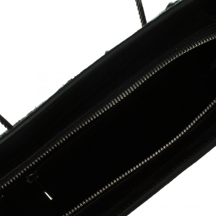 Pre Owned Balenciaga Black Croc Embossed Calfhair Cable Shopper Tote
