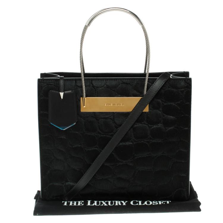 Pre Owned Balenciaga Black Croc Embossed Calfhair Cable Shopper Tote