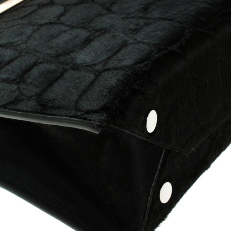 Pre Owned Balenciaga Black Croc Embossed Calfhair Cable Shopper Tote