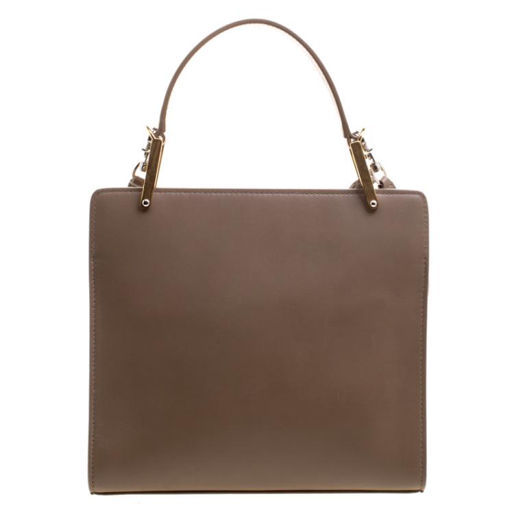 Pre Owned Balenciaga Dark Beige Leather Small Le Dix Top Handle Bag