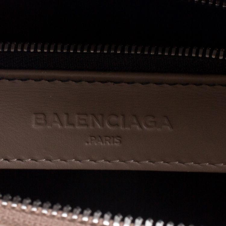 Pre Owned Balenciaga Dark Beige Leather Small Le Dix Top Handle Bag