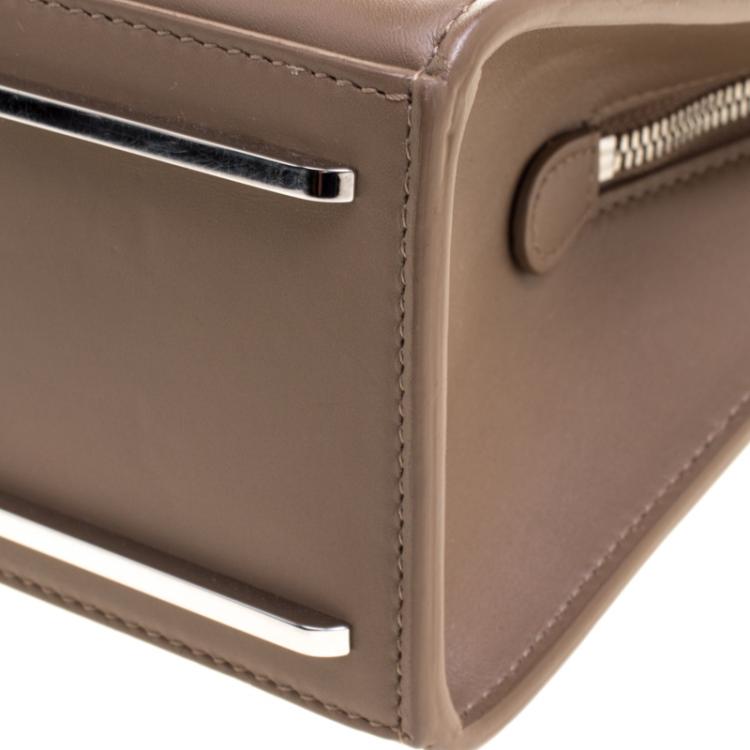 Pre Owned Balenciaga Dark Beige Leather Small Le Dix Top Handle Bag