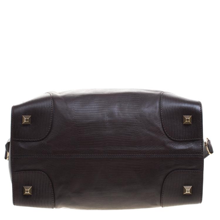 Pre Owned Balenciaga Dark Brown Lizard Embossed Leather Box Bag