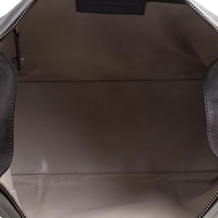 Pre Owned Balenciaga Dark Brown Lizard Embossed Leather Box Bag