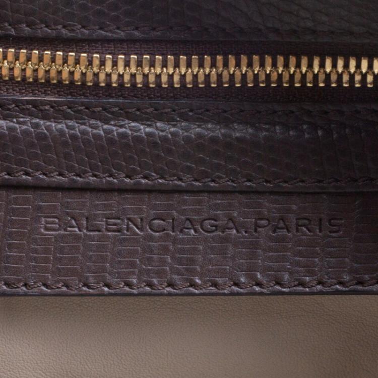 Pre Owned Balenciaga Dark Brown Lizard Embossed Leather Box Bag