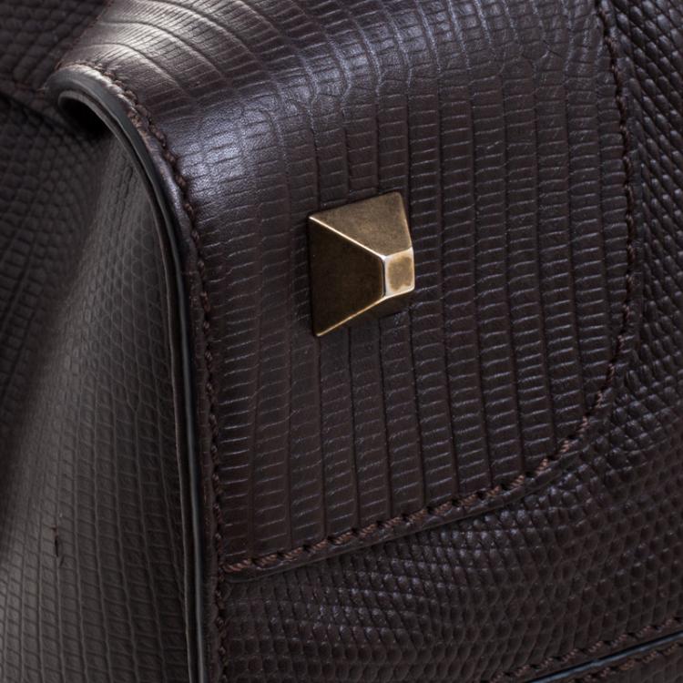 Pre Owned Balenciaga Dark Brown Lizard Embossed Leather Box Bag
