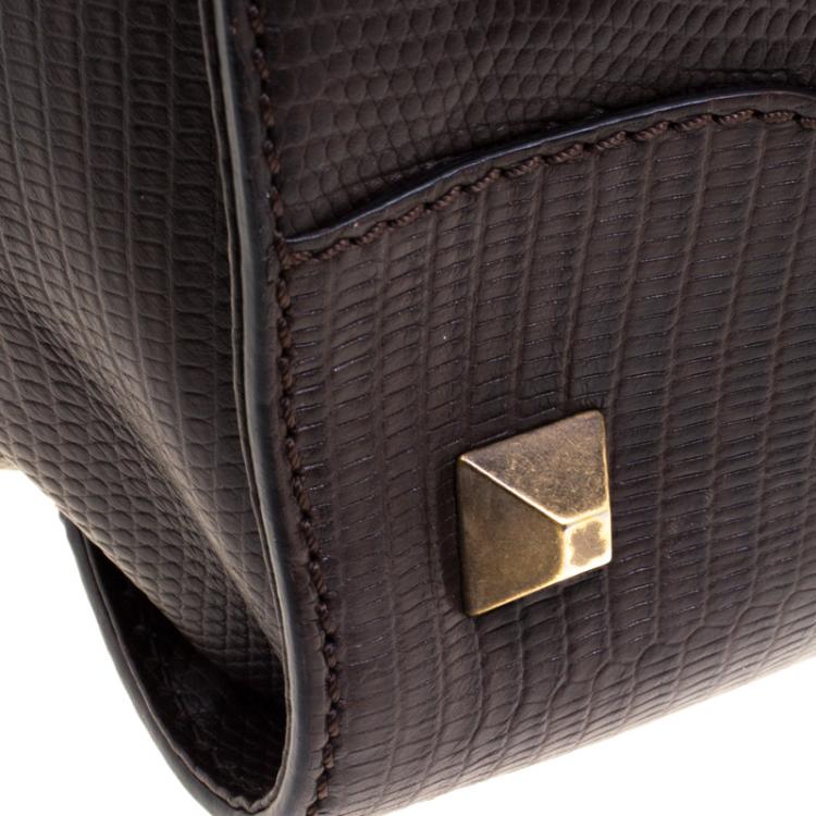 Pre Owned Balenciaga Dark Brown Lizard Embossed Leather Box Bag